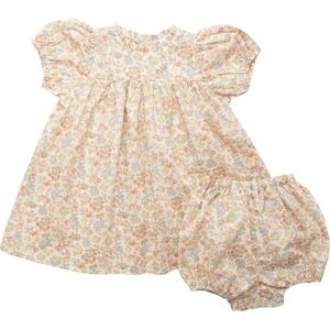 Ellie Peach and Yellow Floral Puff-Sleeve Dress with Bloomers